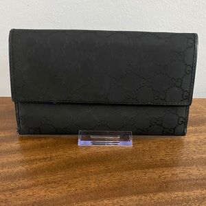 Gucci Black Monogram Canvas and Leather Long Wallet